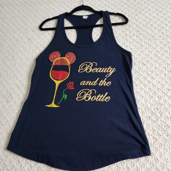 Tops - Beauty and the Bottle Navy Blue Disney Wine Racerback Tank Top size XL